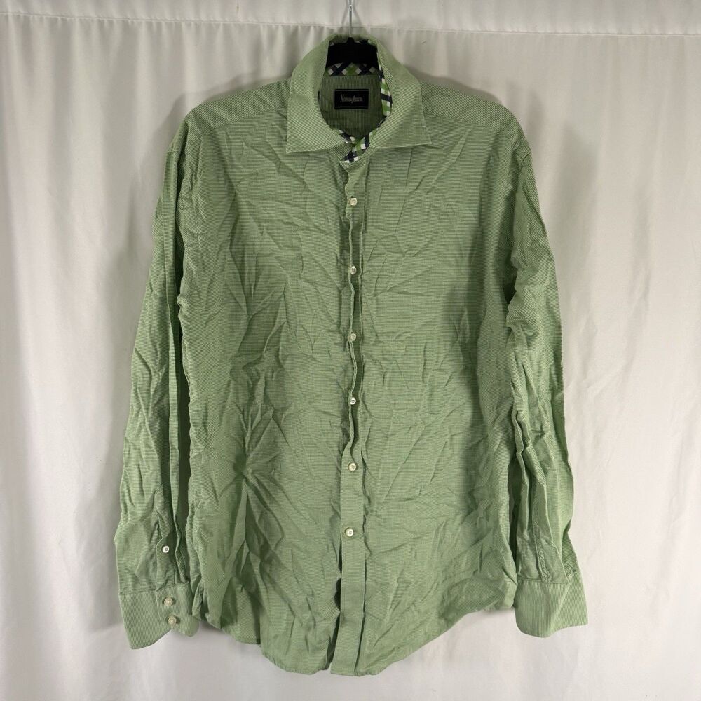 Neiman Marcus Dress Shirts Men's XL Green Printed Long Sleeve Button Up Collared